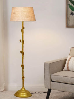 Homesake - Metal Standing Floor Lamp Gold Floral Jute