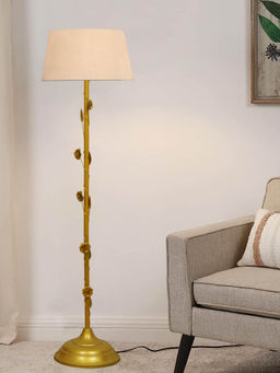 Homesake - Metal Standing Floor Lamp Gold Floral Khadi