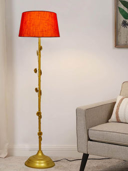 Homesake - Metal Standing Floor Lamp Gold Floral Red