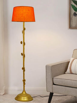 Homesake - Metal Standing Floor Lamp Gold Floral Orange