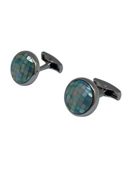 The Tie Hub - Blue Modern Round with Vibrant Mother Of Pearl Brass Cufflinks