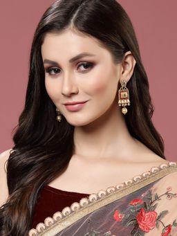 PANASH - Gold Plated Green and Red Stone Handcrafted Drop Earrings