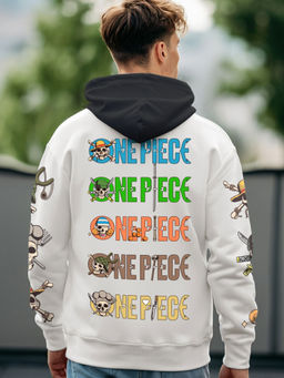 Bewakoof - One Piece Men's White & Black Graphic Printed Oversized Hoodies
