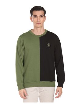 U.S. POLO ASSN. - Men Green Crew Neck Panelled Two Tone Sweatshirt