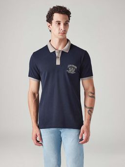 Levi's - Navy Blue Solid/Plain Collar Neck Casual Polo T-Shirt