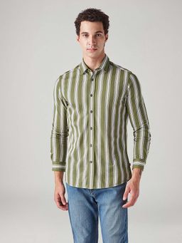 Levi's - Olive Stripes Collar Neck Casual Shirt
