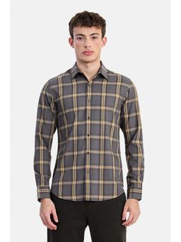 Snitch - Grey Checks Collar Neck Casual Shirt