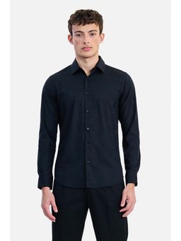 Snitch - Black Self Design Collar Neck Formal Shirt