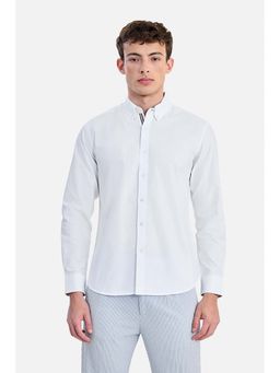 Snitch - White Textured Collar Neck Casual Shirt