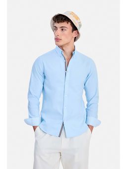 Snitch - Blue Textured Collar Neck Casual Shirt