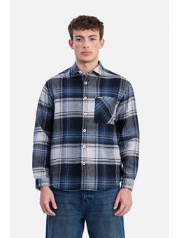 Snitch - Navy Blue Checks Collar Neck Casual Shirt