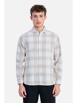 Snitch - Off White Checks Collar Neck Casual Shirt