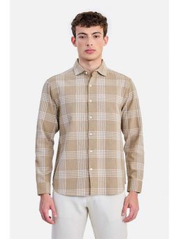 Snitch - Khaki Checks Collar Neck Casual Shirt