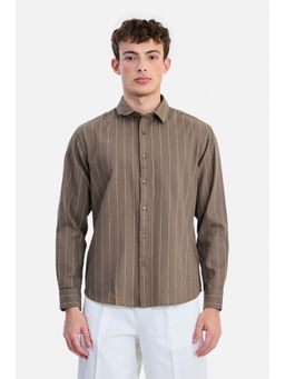 Snitch - Brown Stripes Collar Neck Casual Shirt