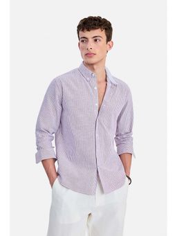 Snitch - Maroon Stripes Collar Neck Casual Shirt