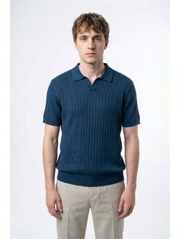 Snitch - Teal Textured Collar Neck Casual Polo T-Shirt