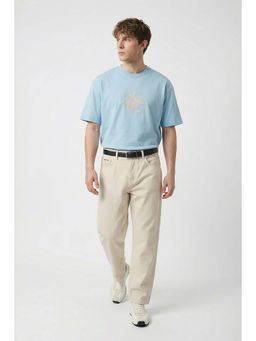 Snitch - Blue Embroidered Crew Neck Casual T-Shirt