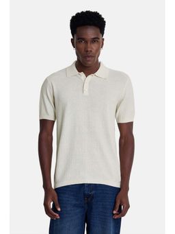 Snitch - Cream Textured Collar Neck Casual Polo T-Shirt