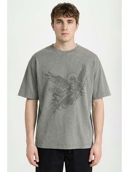 Snitch - Grey Graphic Crew Neck Casual T-Shirt
