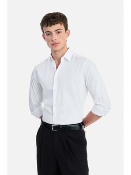 Snitch - White Textured Collar Neck Formal Shirt