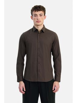 Snitch - Brown Textured Collar Neck Casual Shirt