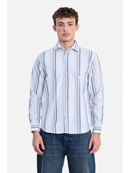 Snitch - White Stripes Collar Neck Casual Shirt