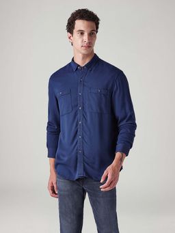 Levi's - Navy Blue Solid/Plain Collar Neck Casual Shirt