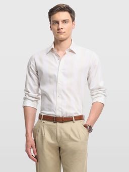Arrow Newyork - Beige Stripes Collar Neck Casual Shirt