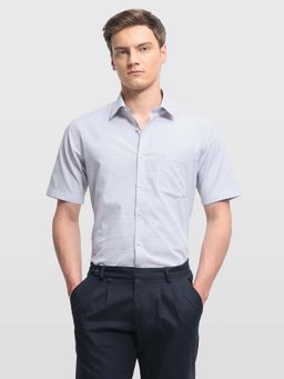 Arrow - Blue Textured Collar Neck Formal Shirt
