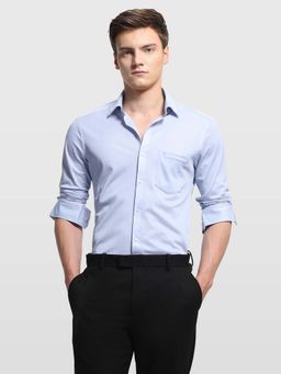 Arrow - Blue Self Design Collar Neck Formal Shirt