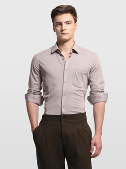 Arrow - Brown Self Design Collar Neck Formal Shirt