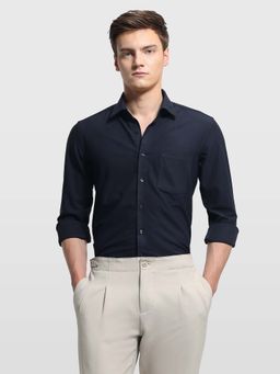 Arrow - Blue Textured Collar Neck Formal Shirt