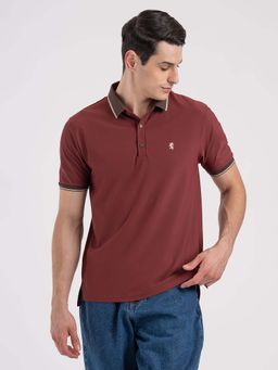 Red Tape - Red Textured Collar Neck Casual Polo T-Shirt