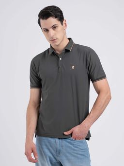 Red Tape - Olive Textured Collar Neck Casual Polo T-Shirt