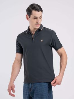 Red Tape - Grey Textured Collar Neck Casual Polo T-Shirt