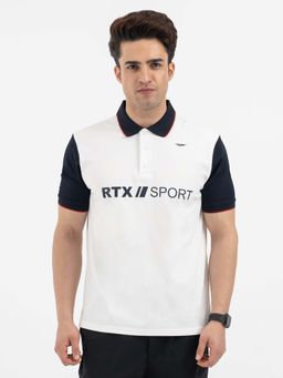 Red Tape - White Typography Collar Neck Casual Polo T-Shirt