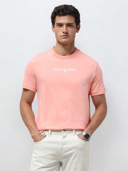 U.S. Polo Assn. Denim Co. - Orange Solid/Plain Crew Neck Casual T-Shirt