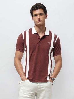 U.S. Polo Assn. Denim Co. - Brown Stripes Collar Neck Casual Polo T-Shirt