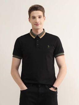 U.S. POLO ASSN. - Black Solid/Plain Collar Neck Casual Polo T-Shirt