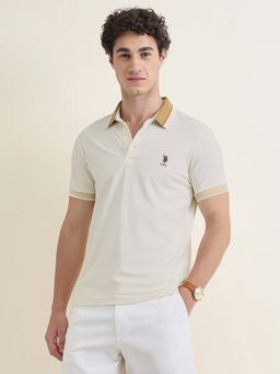 U.S. POLO ASSN. - Beige Solid/Plain Collar Neck Casual Polo T-Shirt