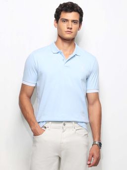 U.S. POLO ASSN. - Blue Solid/Plain Collar Neck Casual Polo T-Shirt