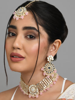 Fida - Wedding Ethnic Indian Pink Pearl Kundan Jewellery Set for Women