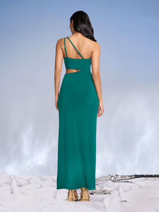 Buy RSVP by Nykaa Fashion Green Solid Strappy Cut Out Maxi Slit Dress Online