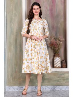 Aurelia - Women's White Floral Printed A-Line Kurta
