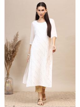Aurelia - Women's White Schiffli Embroidered Straight Kurta with Sequins
