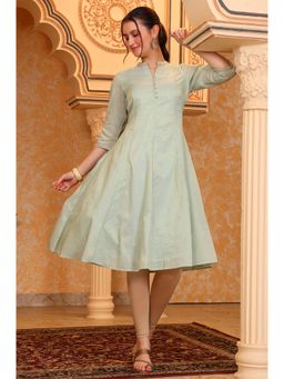 Aurelia - Women's Mint Green Yarn Dyed Lurex Anarkali Kurta
