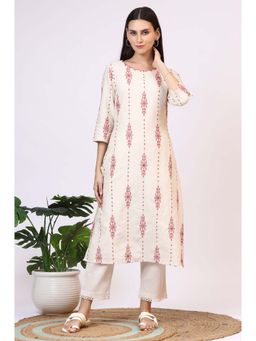 W - Thread Embroidered Cotton Flax Straight Kurta