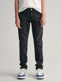 GANT - Boys Black Washed Mid-Rise Slim Fit Jeans