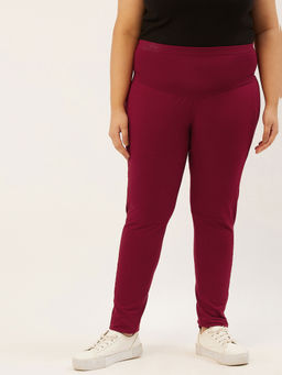 theRebelinme - Plus Size Women's Maroon Solid Color Relaxed High-Rise Trousers