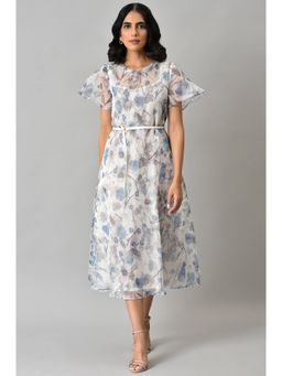 W - Blue Floral Inner Kurta with Outer Jacket (Set of 2)